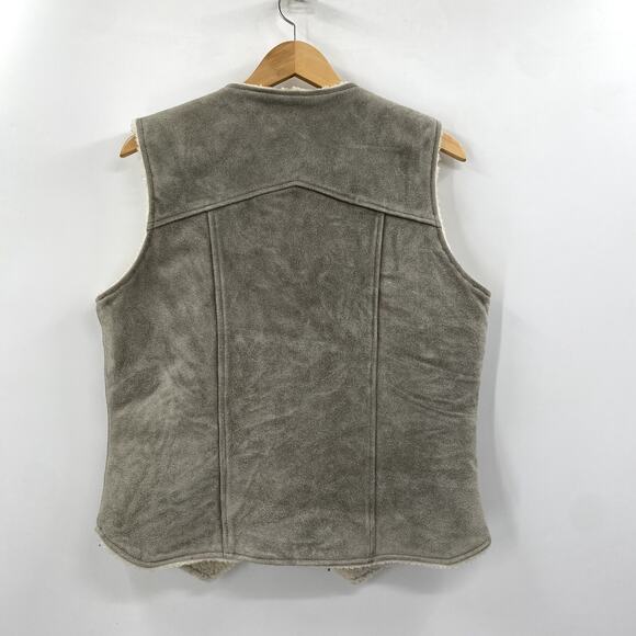 Vintage blue gray suede sherpa lined western vest - Picture 4 of 6